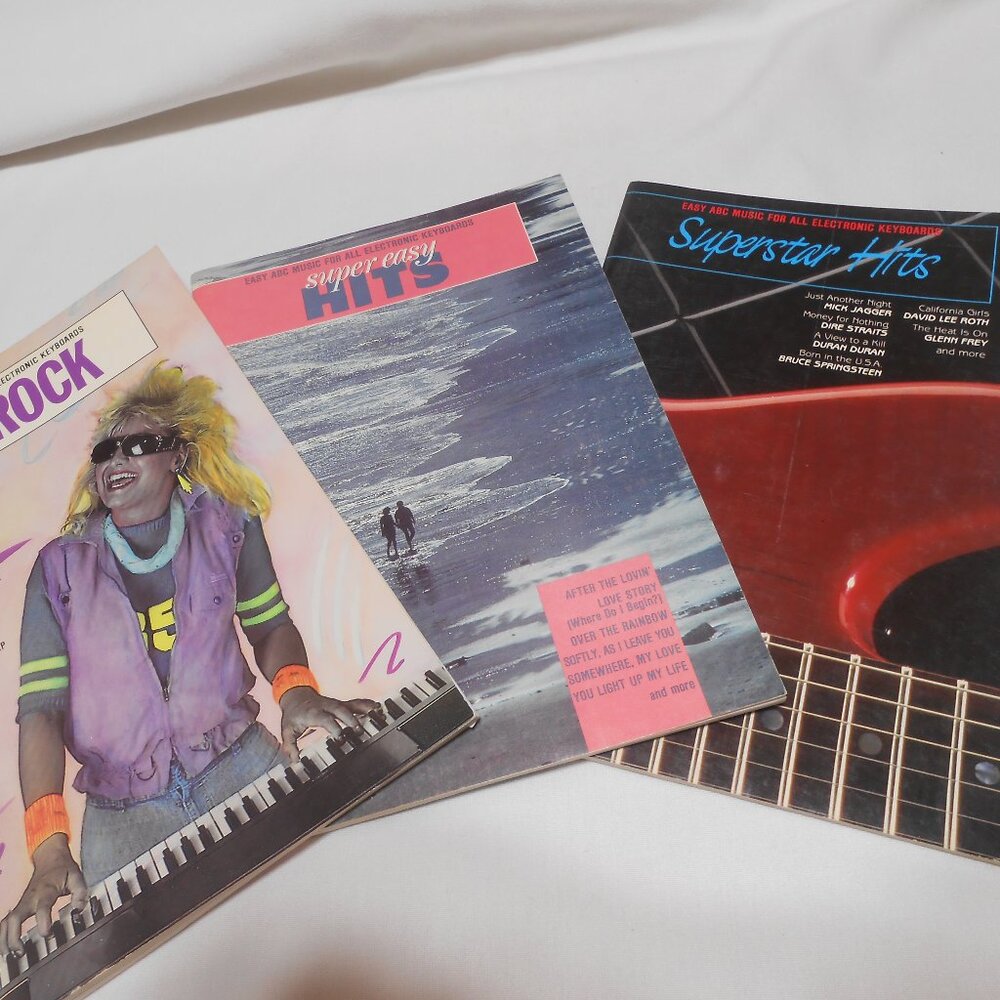 LOT 3 VTG SIGHT & SOUND ELECTRONIC KEYBOARD MUSIC BOOKS HOT ROCK SUPERSTAR EASY